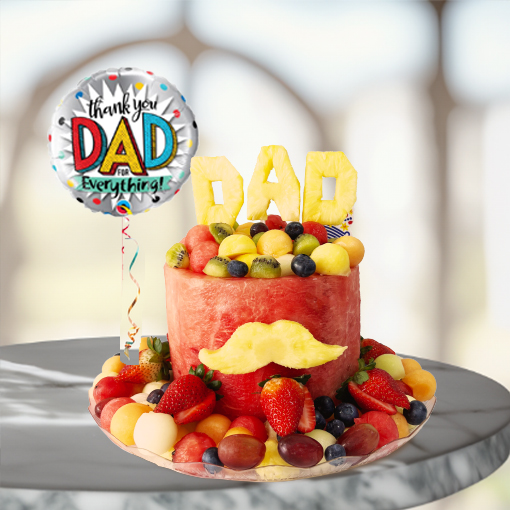 DAD Moustache Watermelon Cake with Balloon